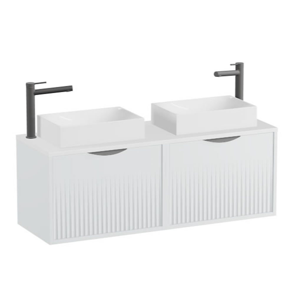 Vado Safari Fluted 1200mm Arctic White Wall Hung Vanity Unit & Gloss White Worktop